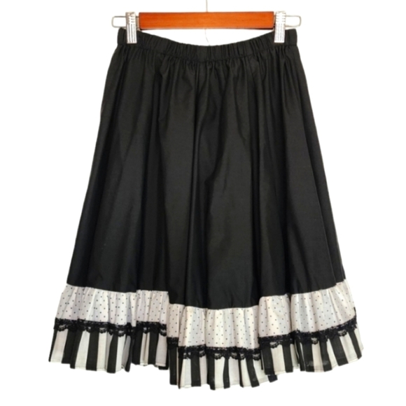 Vintage black white striped and polkadot midi skirt - Picture 1 of 4